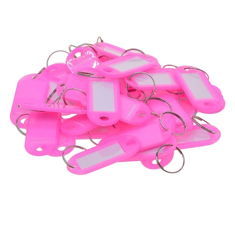 FRECI 50pcs Key Tag with Labels Plastic Key Tags Key Labels Tags with Key Rings as Key Fobs Luggage Pet Name Memory Stick Tags - Pink - Image 1